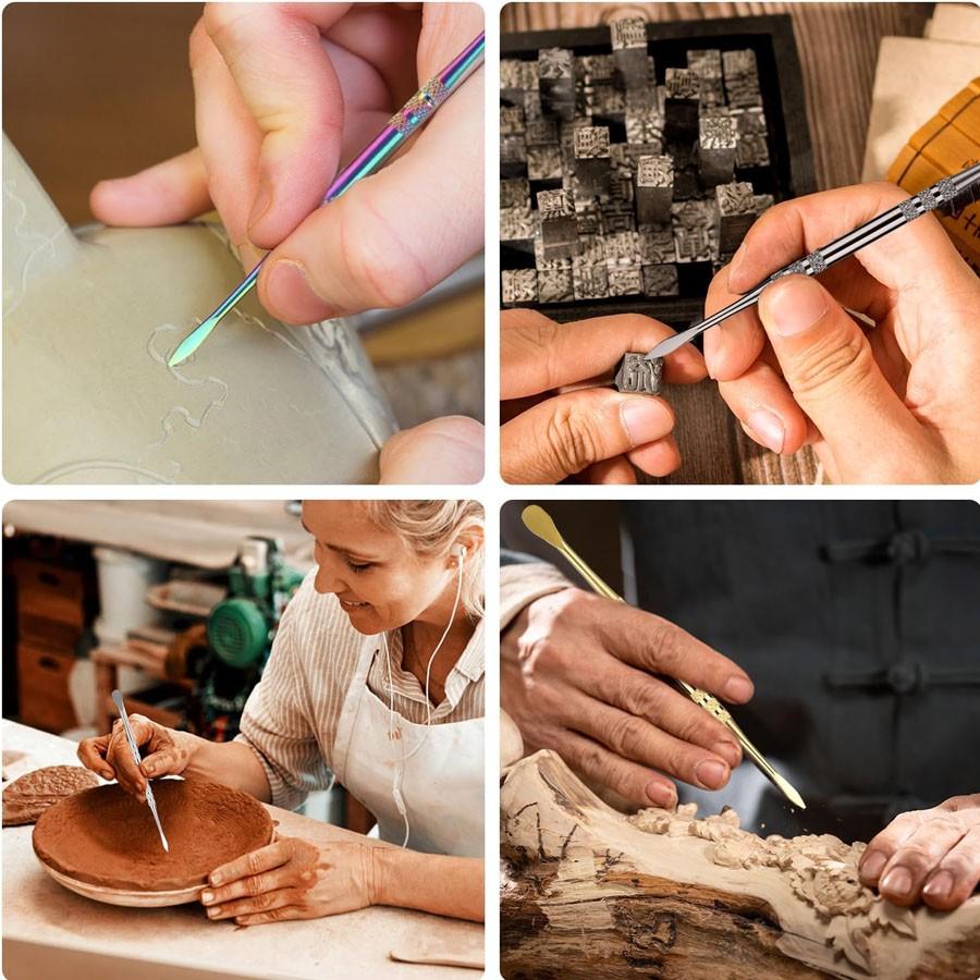 3-piece Rainbow Multifunction Wax Carving Tool Set, Durable Stainless Steel Wax Carving Tool Kit, Dual-Head Carving Tool Spoon