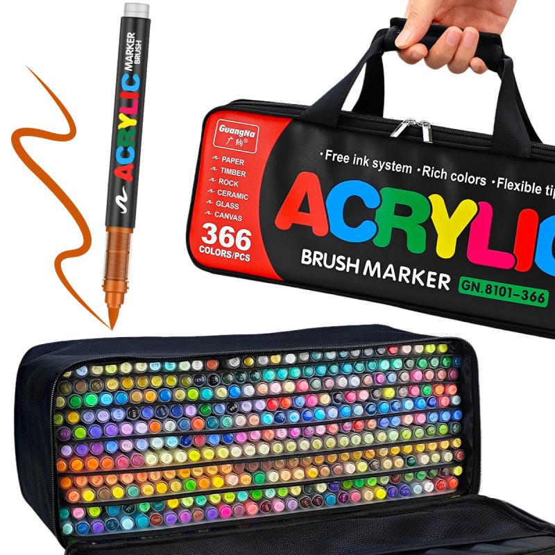 Acrylic Paint Markers Set,Soft Brush Tip,Direct-Liquid Ink System, Paint Markers for Rock Painting, Fabric, Wood, Canvas, Plastic, Permanent,Washable,Quick-Drying,Waterproof, Coloring Graffiti Pen