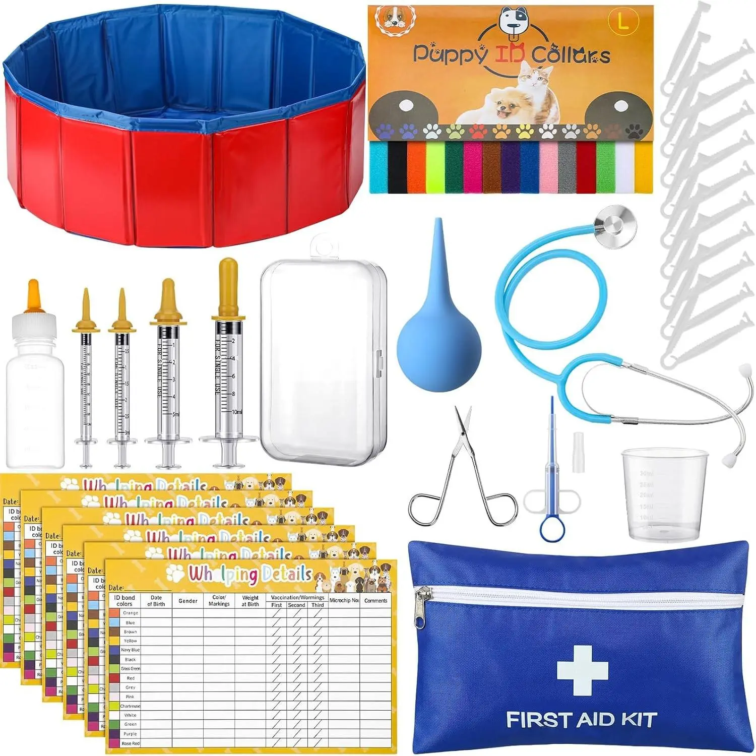 57 Pcs Puppy Kitten Whelping Kit for New Born Puppies Kittens Birth, Bottle Feeding Supplies Kit Includes Feeding Tube (40 in Diameter)