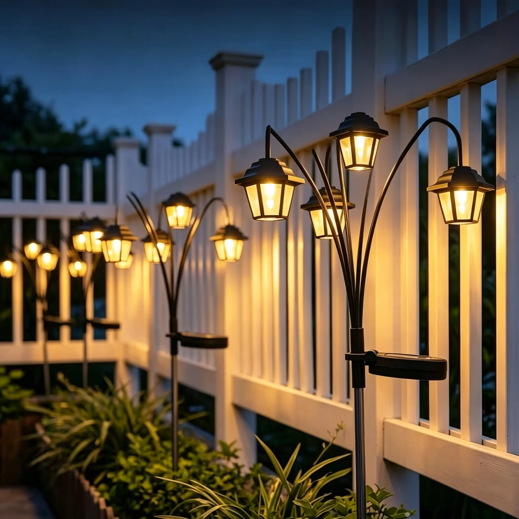 Outdoor Solar Vintage Court Lantern Warm Light, 4-Head LED Lamp, Garden Path Lighting, Hanging Lamp, Festival Party Decor
