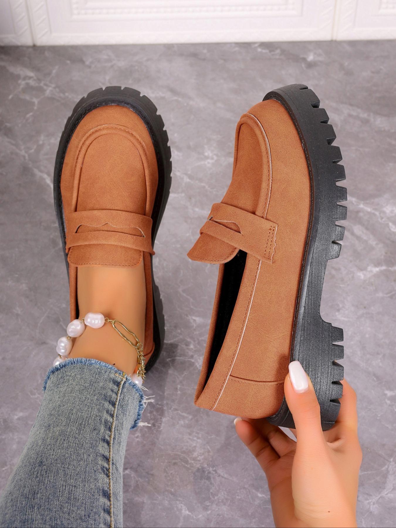 Women's Spring Summer New Thick Sole Single Shoe, One-Step Wide Foot Loafer, Flat British Style Small Leather Shoes, Casual Daily Wear