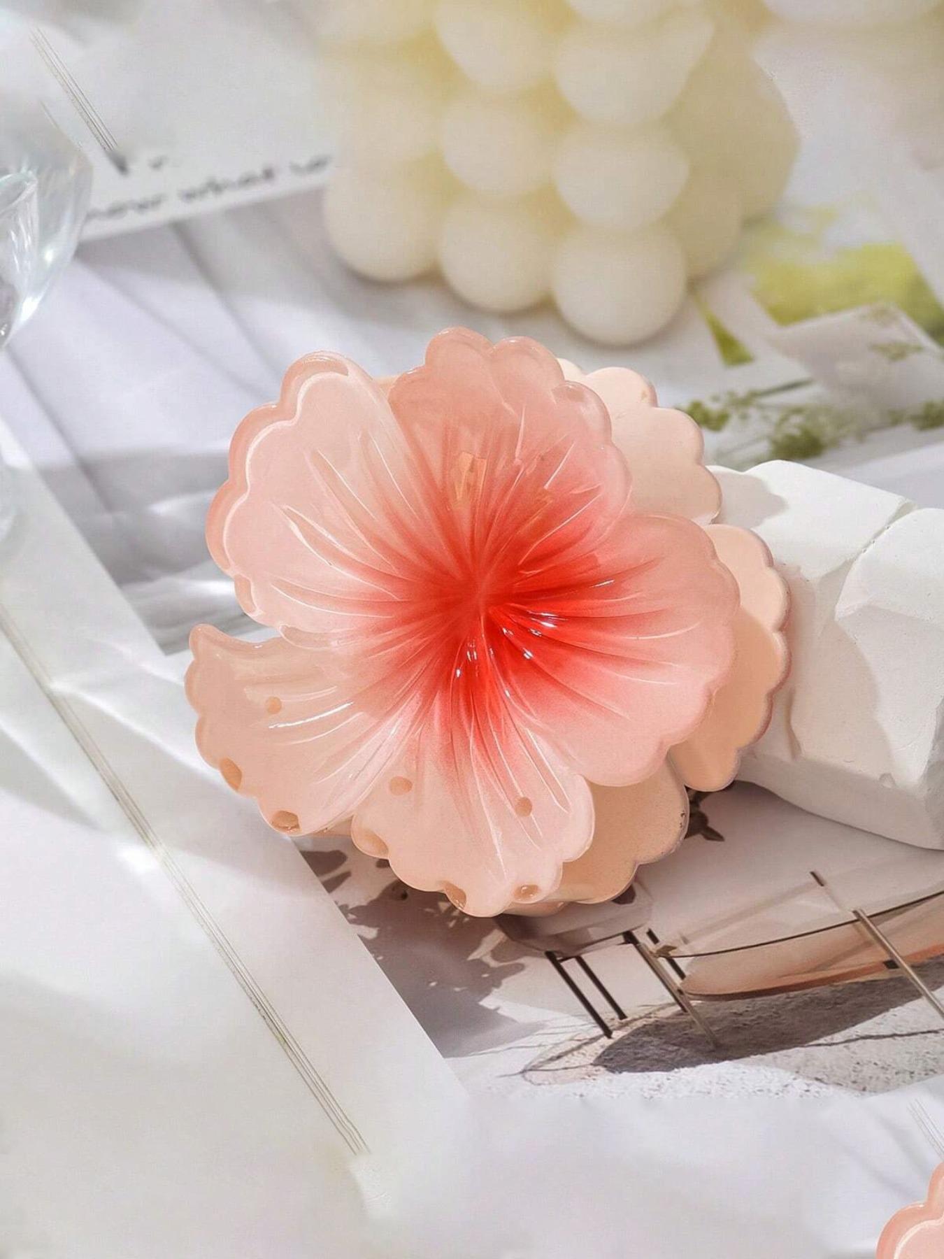 Blossom Design Hair Clips Set, & Blue Block, Layered Petal Texture, Secure Tooth Clip, Elegant All-Season Accessory