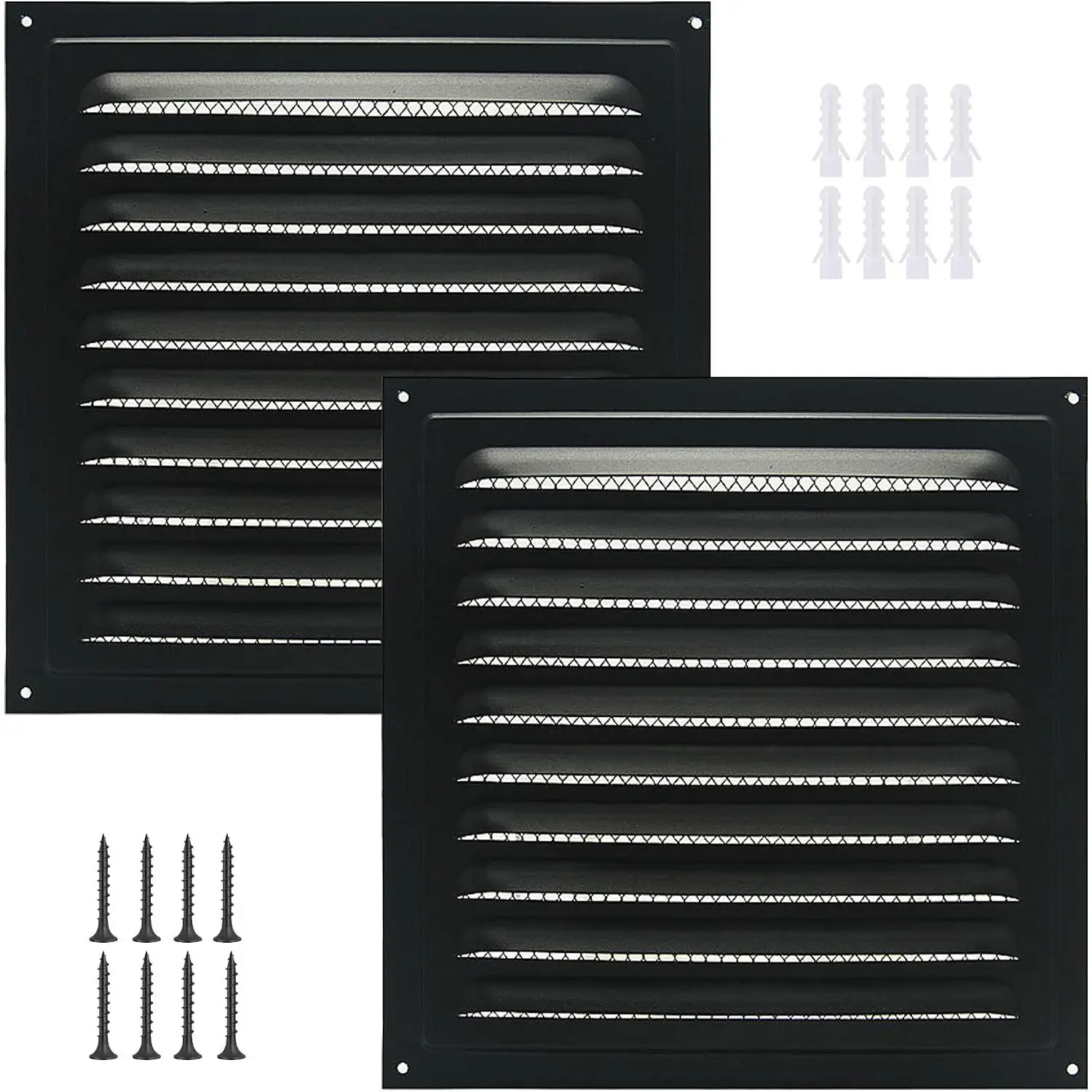 2 count Attic Vent Soffit Vent  Wall Vent Metal Shed Vent Square Vent Louver Vent Grille with -in  Screen for Exterior Door House Attic Garage Ceiling (Black 6" x 6"-2 Pack)
