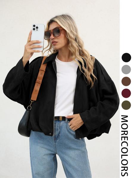 New Fall Winter Trendy Army Short Coat, Suede Velvet Loose Fit Women's Casual Jacket, Stylish Ladies Outerwear