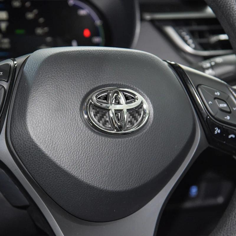 1Set Toyota Car Steering Wheel Emblem Stickers Carbon Fiber Texture Decals For Toyota Camry Corolla RAV4 Hilux Fortuner Auto Interior Accessories