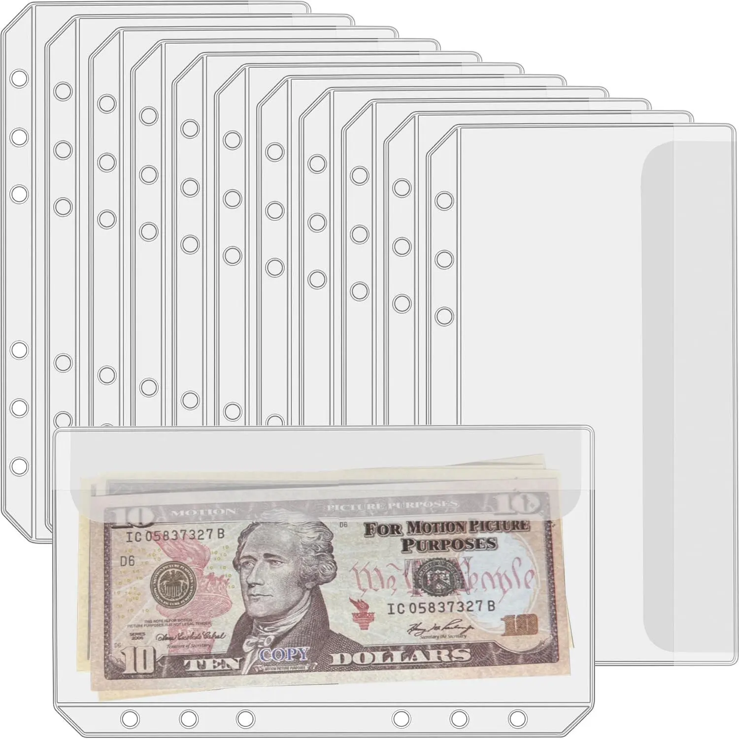 12 count A6 Binder Pockets with No Zippers, Zipless Budget Envelopes with , A6 Binder Pouch for 6 Ring Binder,  Folder Organizer, Clear PVC Savings Challenges Envelopes, 12 count.
