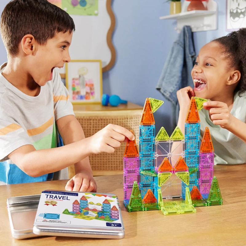 Mini Travel Magnetic Building Blocks Set with Storage Box, Multiple Build Options, Perfect Christmas Holiday Gift for Boys & Girls, Magnetic Building Tiles #TOP PICKS