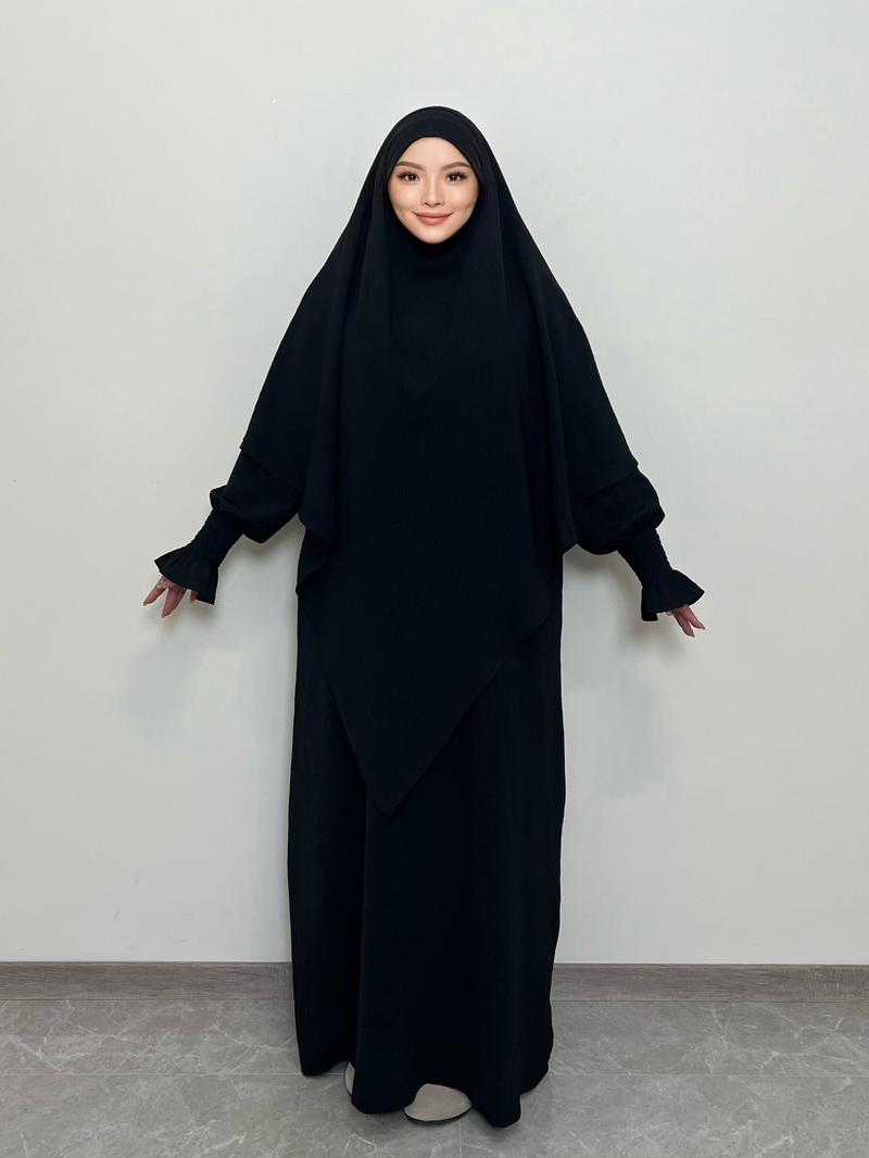 Muslim Women's Two-Layer Long Scarf, Modest Style Headscarf, Khimar, All Seasons Wear, No Ca Prop 65 Warning, Perfect for Daily Use