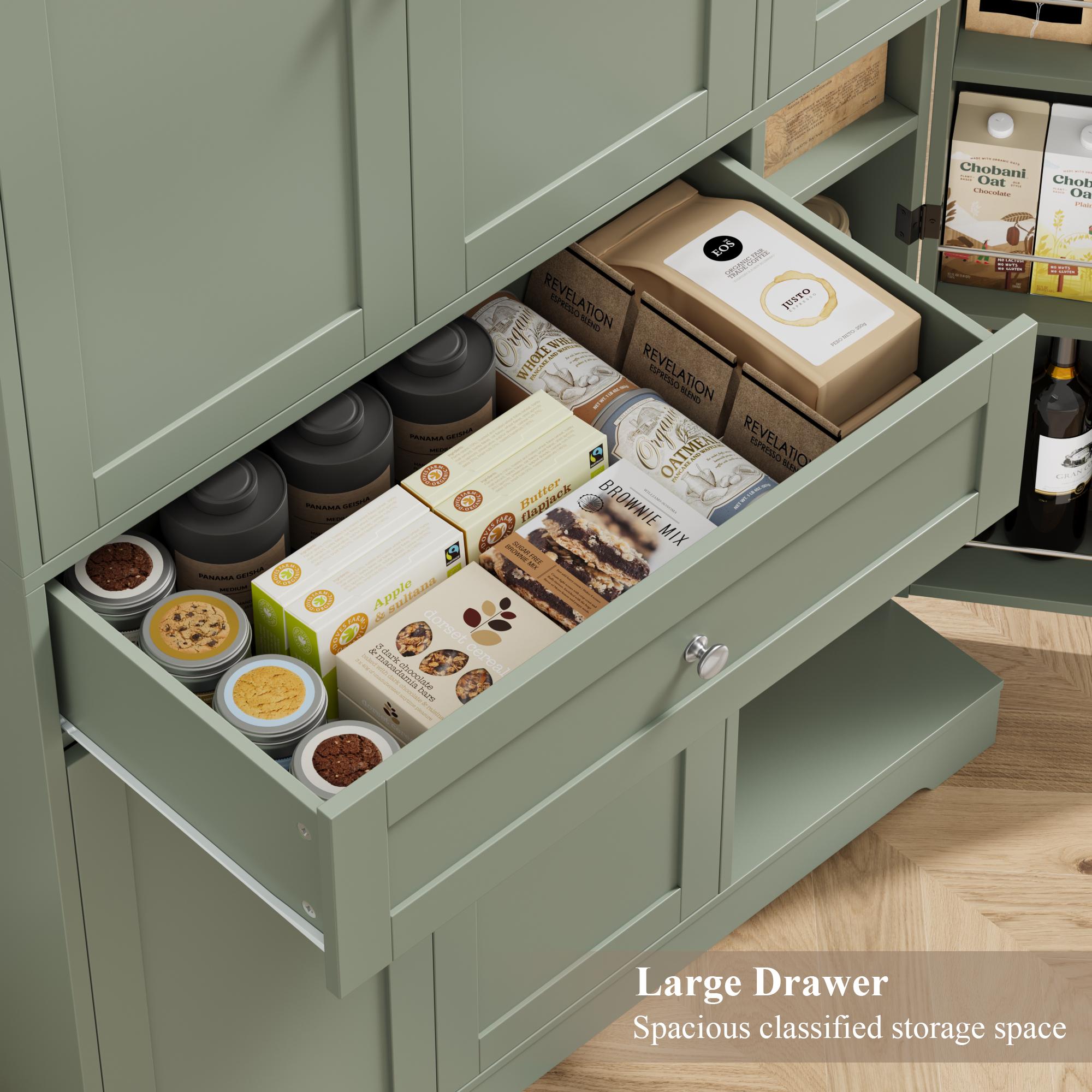 【2 packages shipping 】HOSTACK 68" Tall Kitchen Pantry Storage Cabinet, Modern Kitchen Hutch Cabinet with Doors and Shelves, Freestanding Food Pantry with Large Storage Drawer