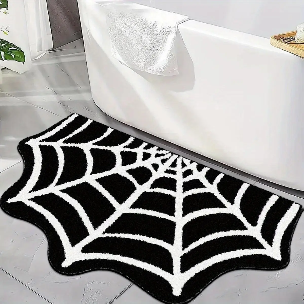 Gothic Dark Theme Carpet, Spider Web Decorative Mat, Irregular Indoor Door Mat, Bathroom Area Rug, Fluffy Area Rug, Soft Comfortable Plush Foot Pad, Soft Fluffy Rugs, Home Decor Rugs