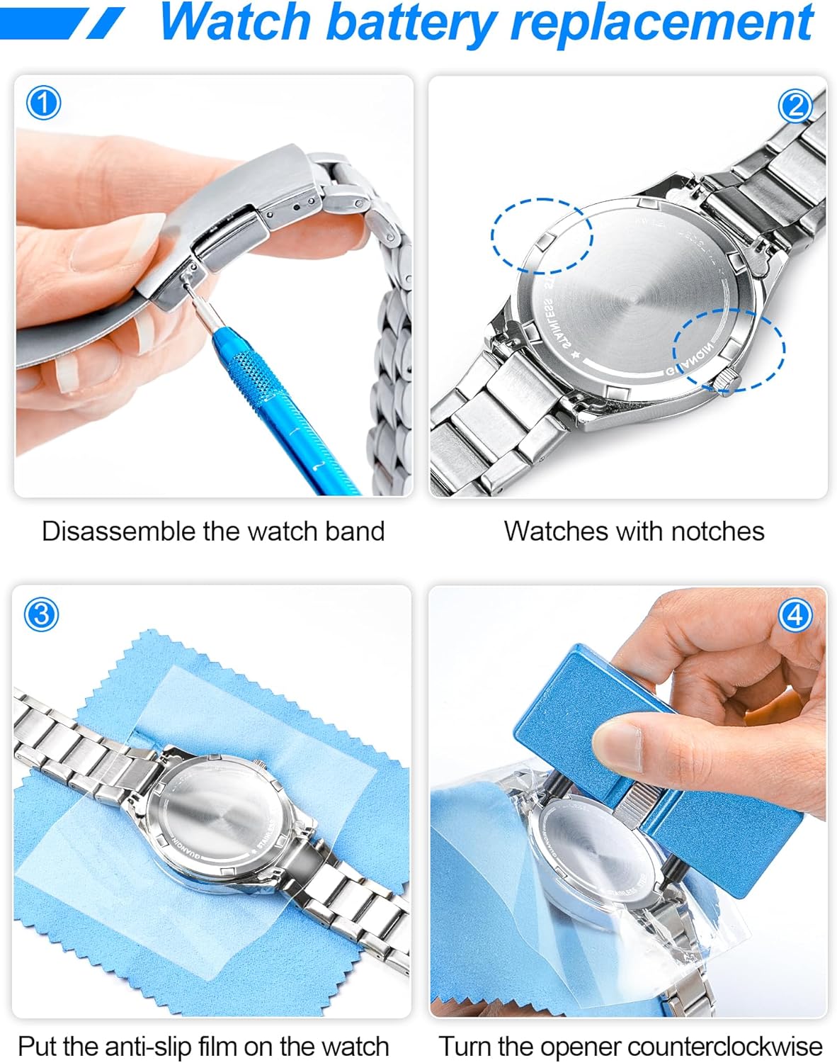 JOREST Watch Repair Tool Kit for Battery Replacement, Strap Adjustment Resizing, Watch Link Pin Remover, Watch Opening, Pry Knife Case Opener for Watch Back Removal, with Watch Hammer, Spring Bars