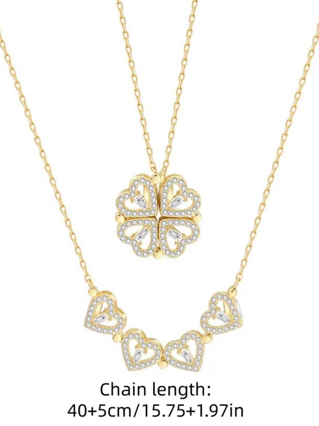 Women's Titanium Steel Heart Four-Leaf Clover Necklace, Elegant Gift for Her, All Seasons Jewelry, Perfect Festival Present