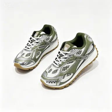 Retro Mesh Running Sneakers, Lace Up Thick-Soled Height-Increasing Fitness Footwear, Breathable Mesh Metallic Panel Casual Walking Trainers for Daily Street Outfits