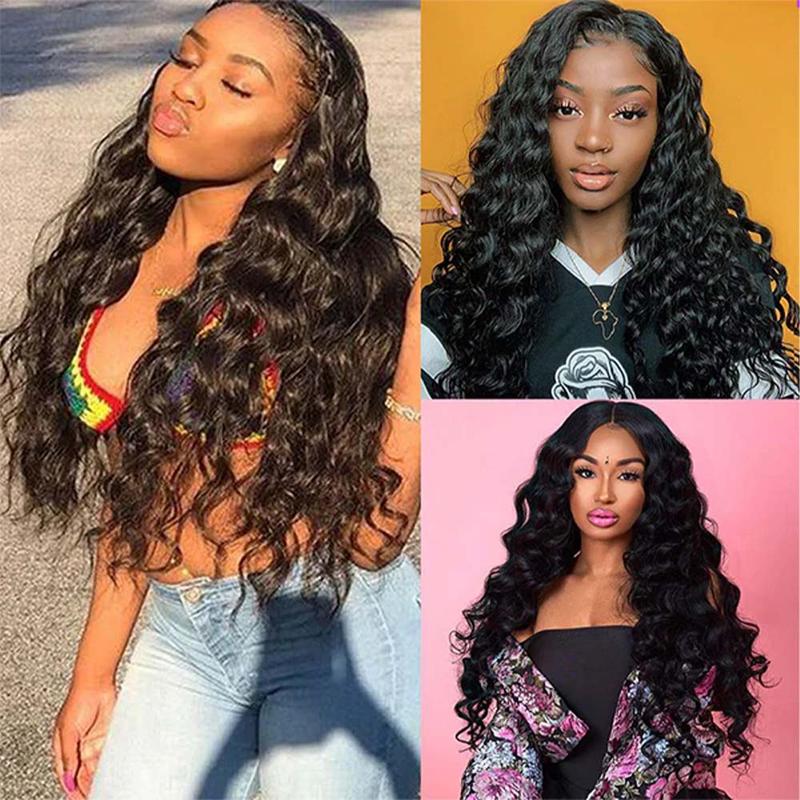 Ama Thick Loose Deep Wave Bundles Virgin Human Hair Weave Bundles Natural Color Remy Hair Weave Extensions Quick Weave Extensions 1/3/4 Bundles
