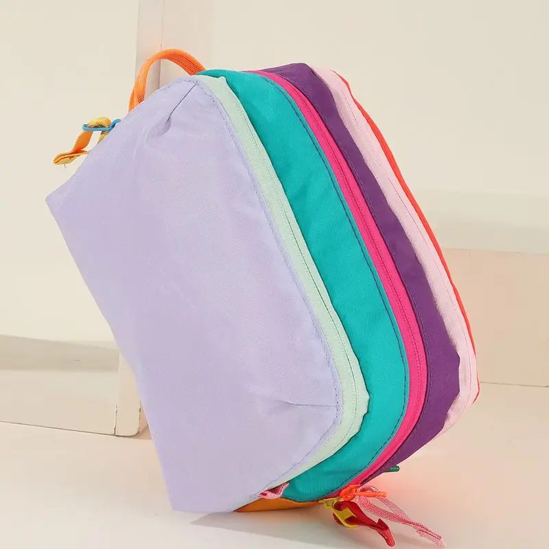 Multi-Use Large Capacity Travel Organizer Bag, Simple Colorblock Plaid Washbag, Geometric Aesthetic Portable Storage Bag, Travel Packing Pouch