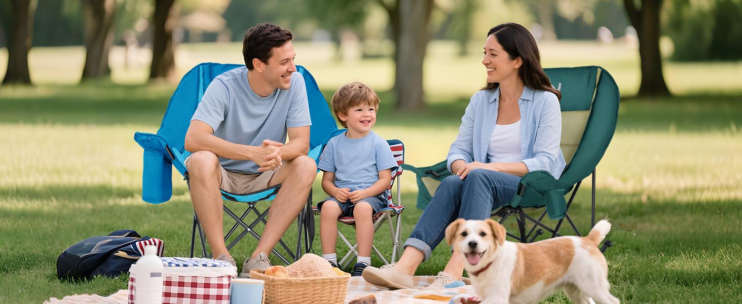 SLSY XXL Oversized Rocking Camping Chair for Adults, Fully Padded Folding Outdoor Lawn Chair with Cooler Bag & Side Pocket, Supports 400 lbs Portable Recliner