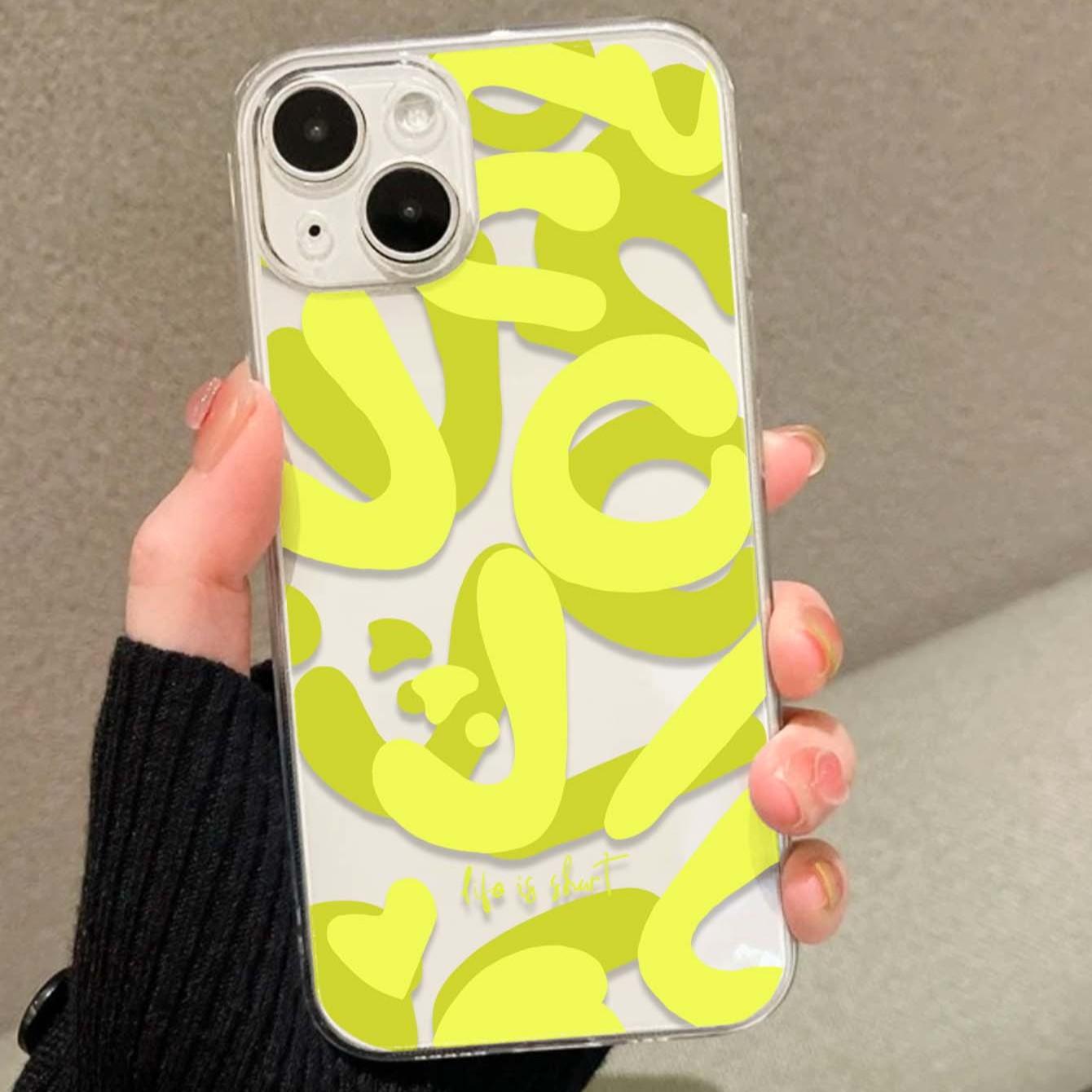 Fluorescent Graffiti Pattern Tpu Transparent Phone Case, Compatible with Apple iPhone Models 11, 12, 13, 14, 15, 15 Pro Max, 16 Plus, XR