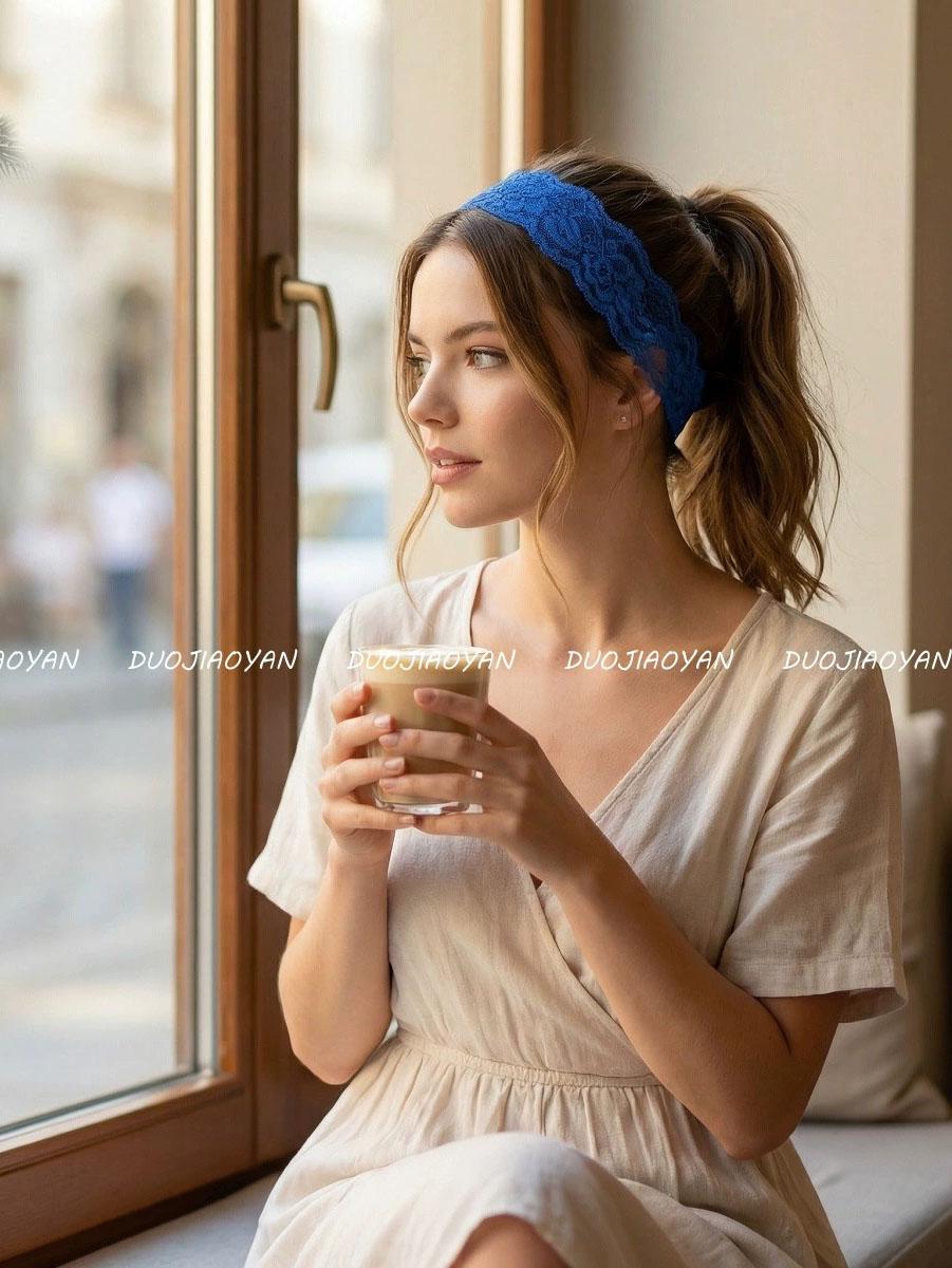 Summer Solid Color Lace Headband, Elegant French Vintage Trim Scarf, Fashion Beach Photo Accessory, 1pc Hollow Out Design