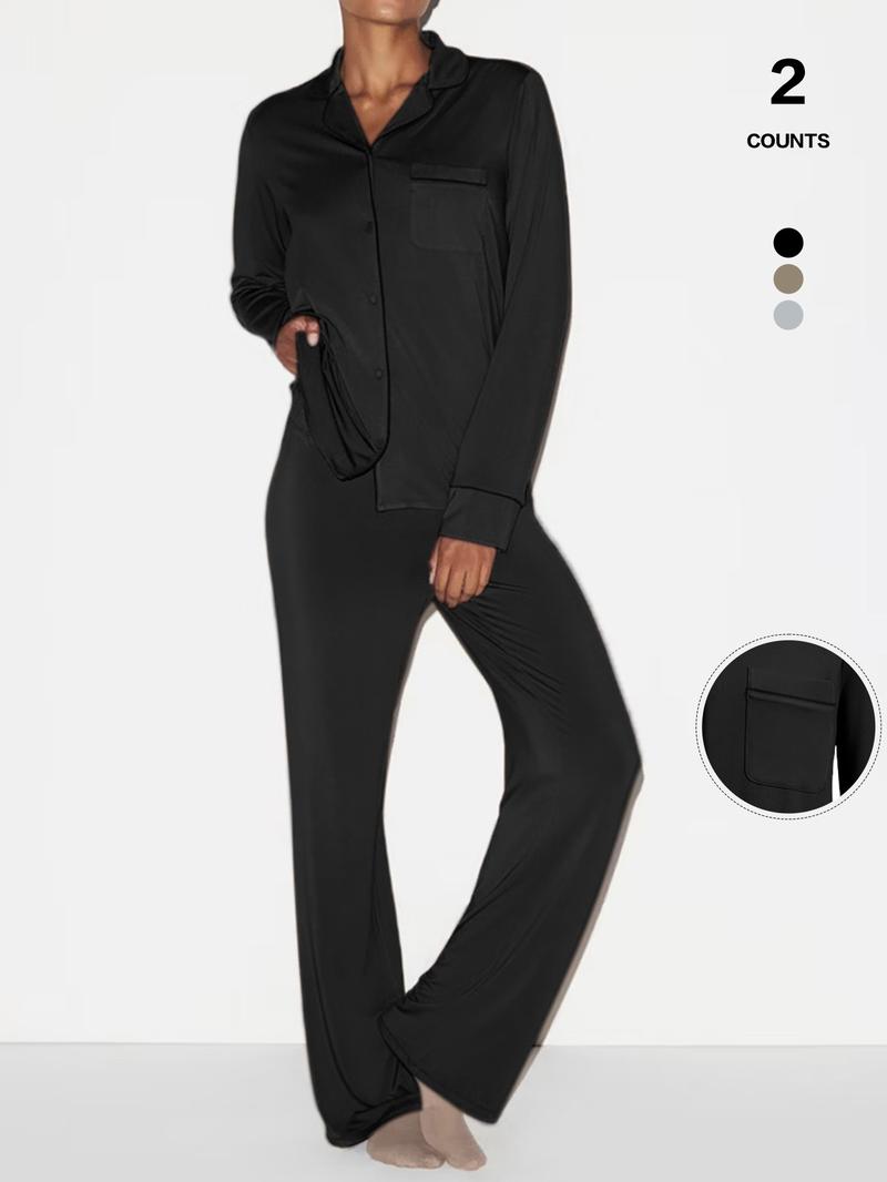 2026 Women's 2-Piece Pajama Set, Soft Lounge Sets, Soft Modal Fabric, Button-Up Top & Wide-Leg Pants, Comfortable Loungewear for Women