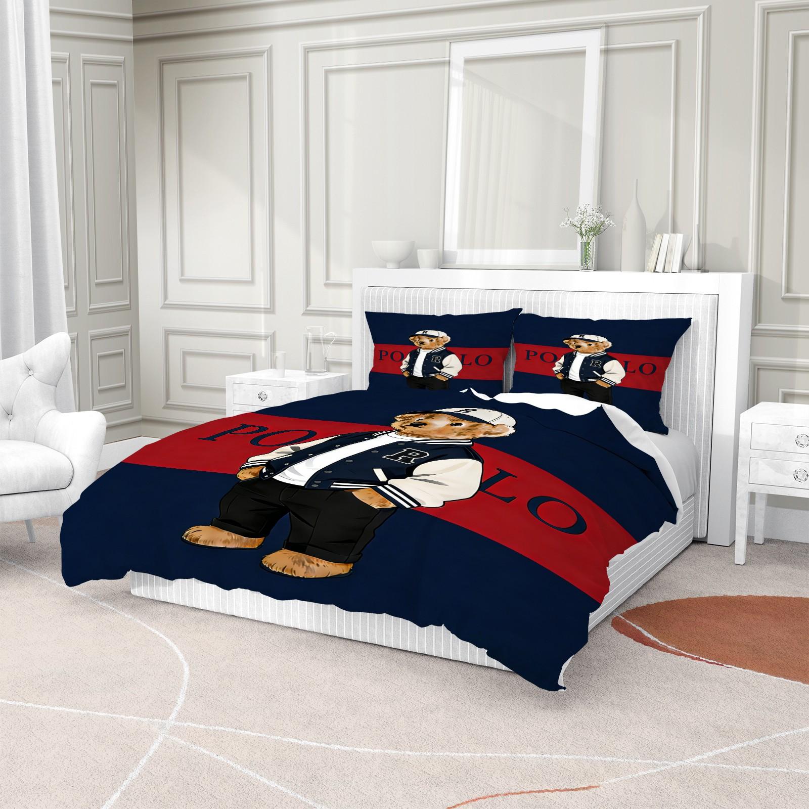 Striped Bear Pattern Print Soft and Durable Bedding Set, Includes 1 Duvet Cover and 1 or 2 Pillowcases, Excludes Quilt and Pillow Inserts, Suitable as Gifts for Teens and Adults, Modern Stylish Bedroom Bed Decorations