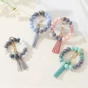 Iridescent Camouflage Water Transfer Silicone Bead Bracelet Keychain Trendy Wristband Bag Pendant Small Accessory