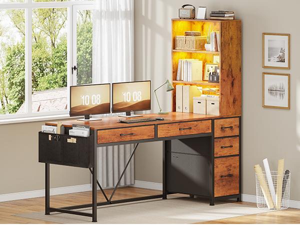 SEDETA 47.2 Inch Reversible Gaming Desk with LED Lights Drawer Storage Bookshelf for Small Spaces Furniture Office Tables Cabinets Wood Design Modern