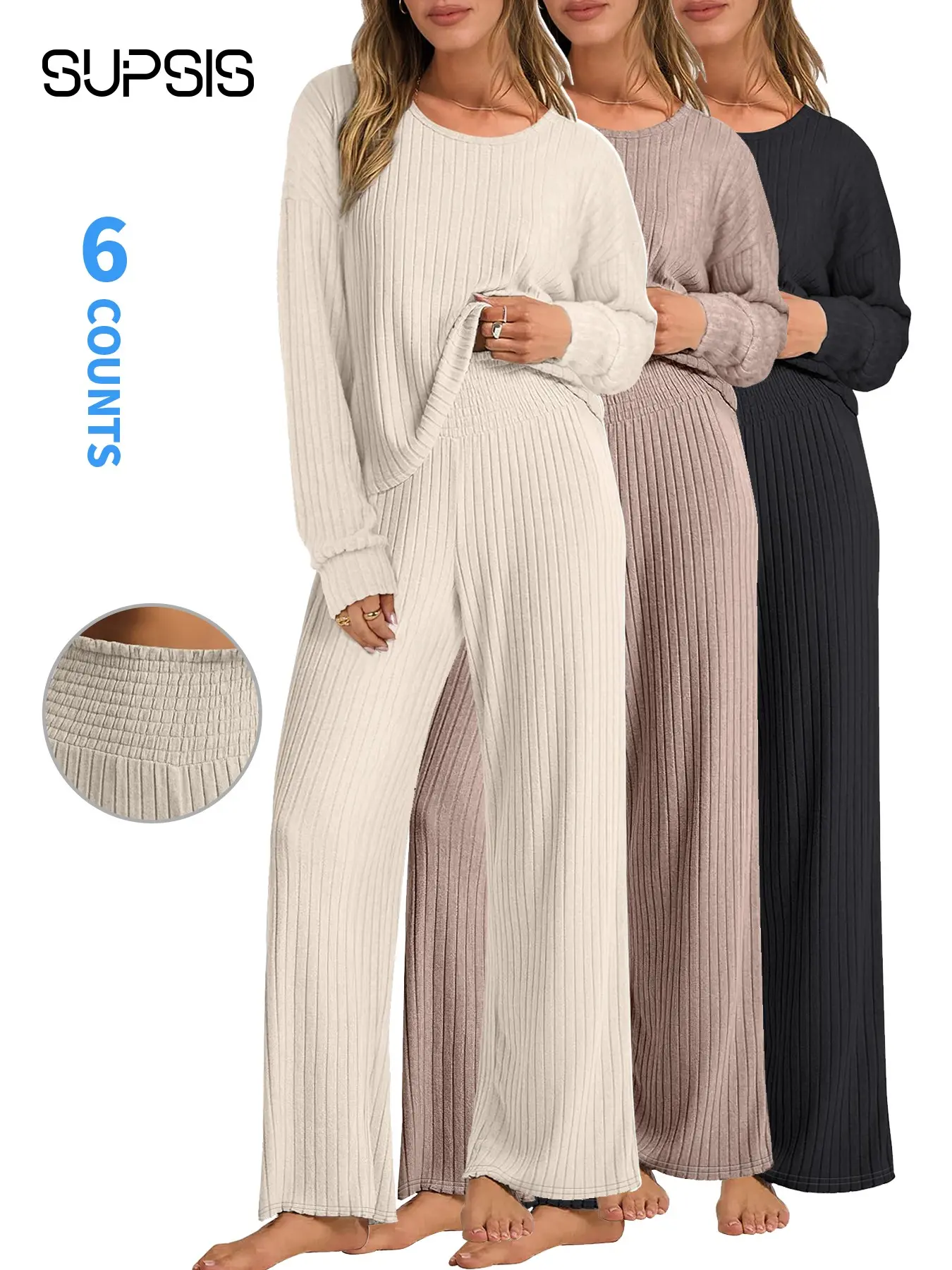 2 Pieces Women's Lady Lounge Pajamas Sets Nightwear Pjs ,Casual Basic Ribbed Knit Long Sleeve Top Pants Matching Set 2026 Spring Outfits Clothes,holiday haul 2026,Spring Break Outfits,Spring Fashion loungewear set, Homewear, Womenswear