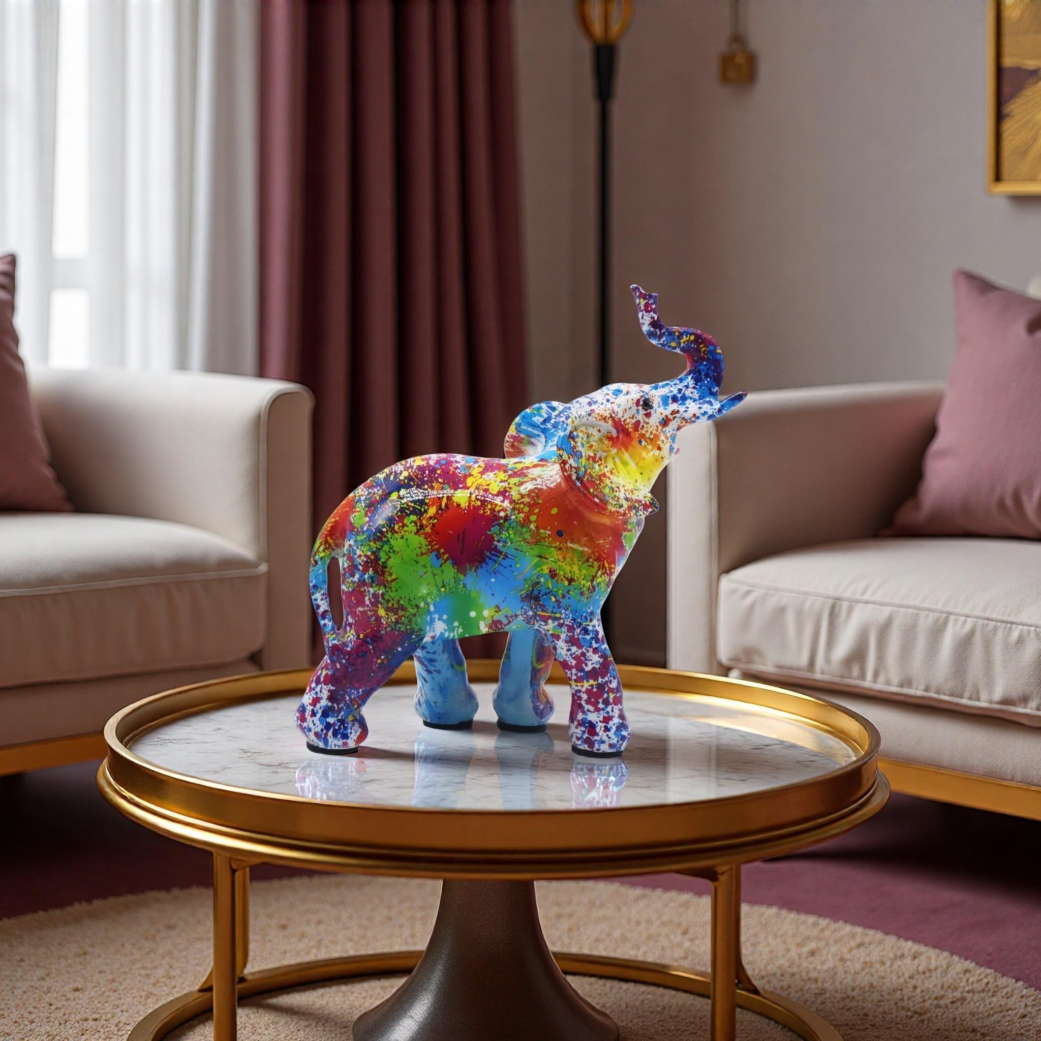 1pc Abstract Art Sculpture & Colorful Elephant Resin Statue for Living Room, Office Desk, Home Decor - Vibrant Decorative Piece, Creative Gift Idea, Feng Shui Symbol for Homeowners - Unique, Modern, Eye-Catching