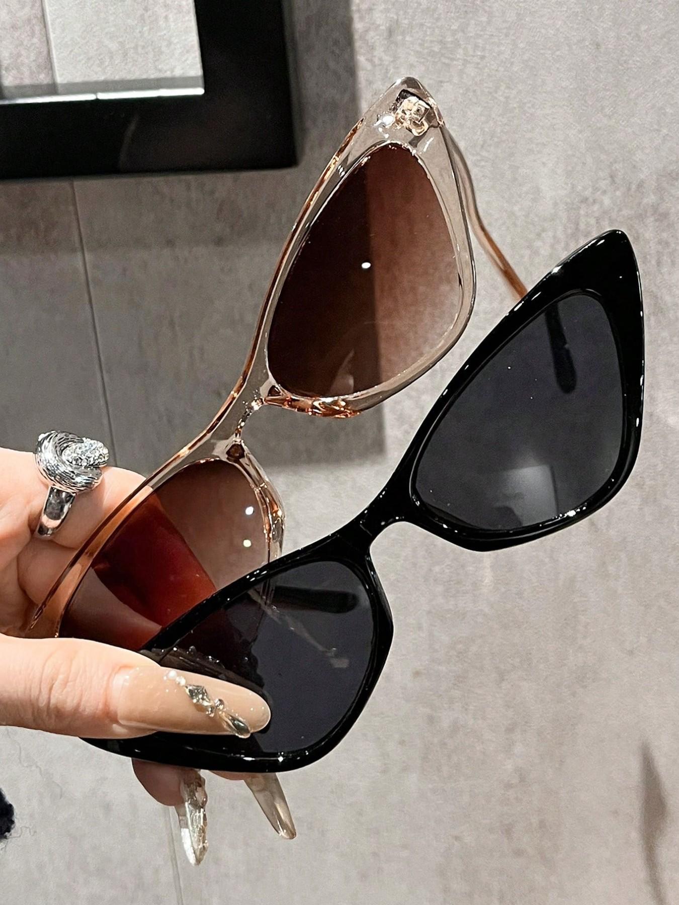 2 Pairs of Cat Eye Vintage Elegant Women's Trendy Styling Sunglasses, Perfect for Driving, Shopping, and Afternoon Tea Gatherings