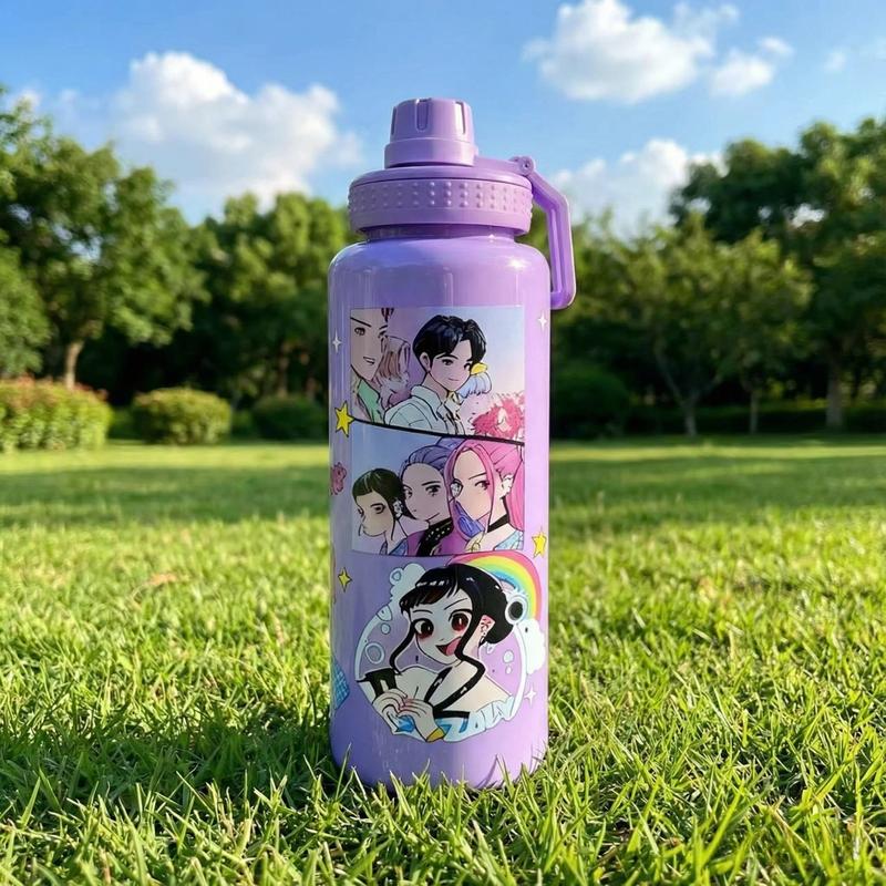 K-Pop Ghost Hunter Theme Totem Water Bottle Tumbler, Reusable Hard Plastic with Lid and Straw, 1000ML Eco-Friendly Alternative, Perfect for School and Travel