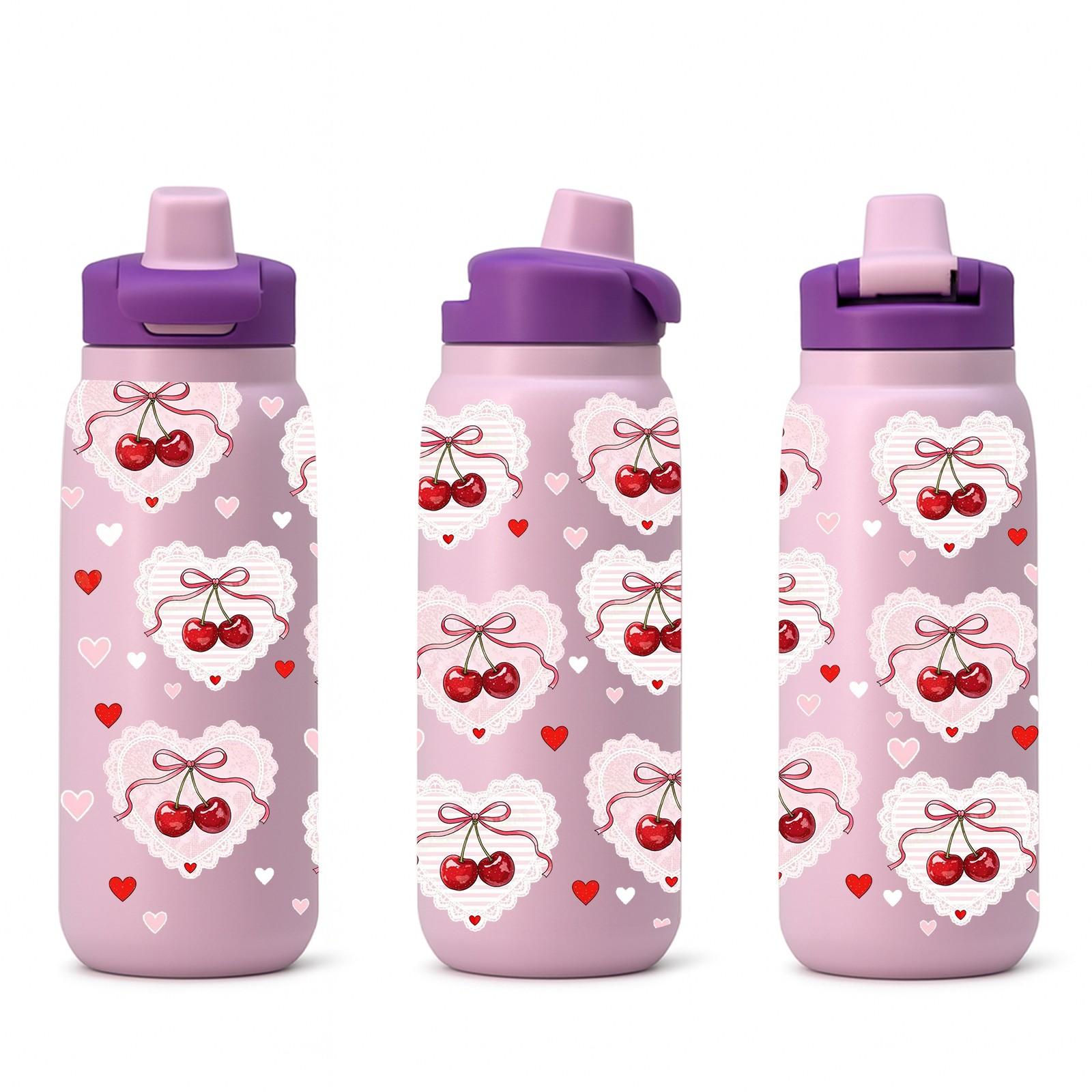 1 Pc 40oz Double Layer Insulated Mug, Tumbler, Vintage Cherry Bow Pattern Thermal Mug, Double Wall Vacuum Mug with Straw Lid and Handle, Keeps Hot 12 Hours, Cold 24 Hours, Large Capacity Car Cup for Hot Cold Drinks, Gift for Women Holiday Daily Use