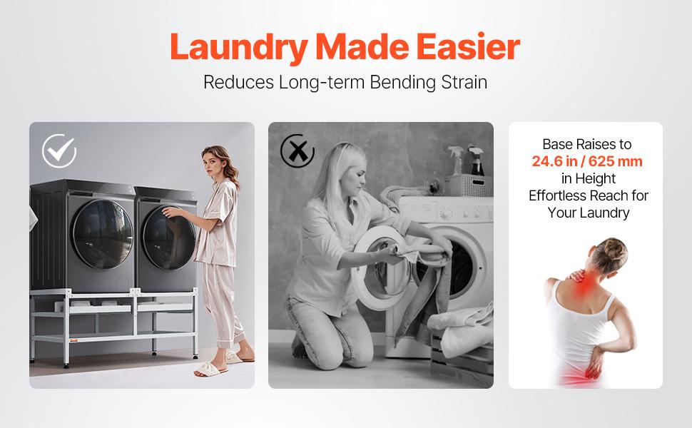 summervibes VEVOR Washing Machine Stand, 48.5x25-Inch Washer Laundry Pedestal, 590LBS Load Capacity Washer And Dryer Pedestal Base with Double Trays, 4 Adjustable Feet for Lifting Washing Machines, Carbon Steel