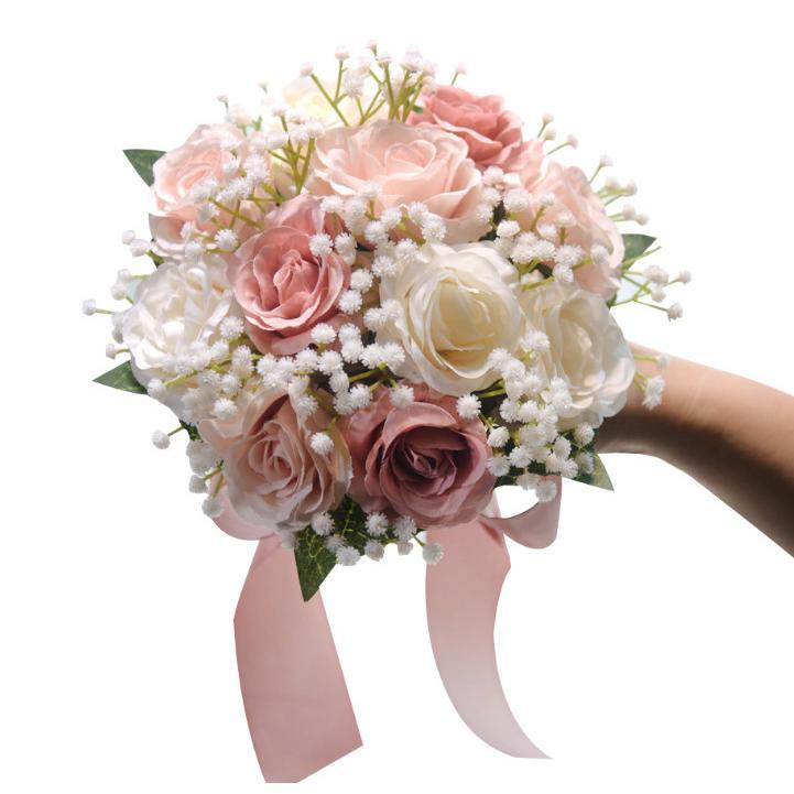 Champagne Color Wedding Rose Plastic Marriage Certifie Bride Bouquet Artificial Flower Photography Props Gift
