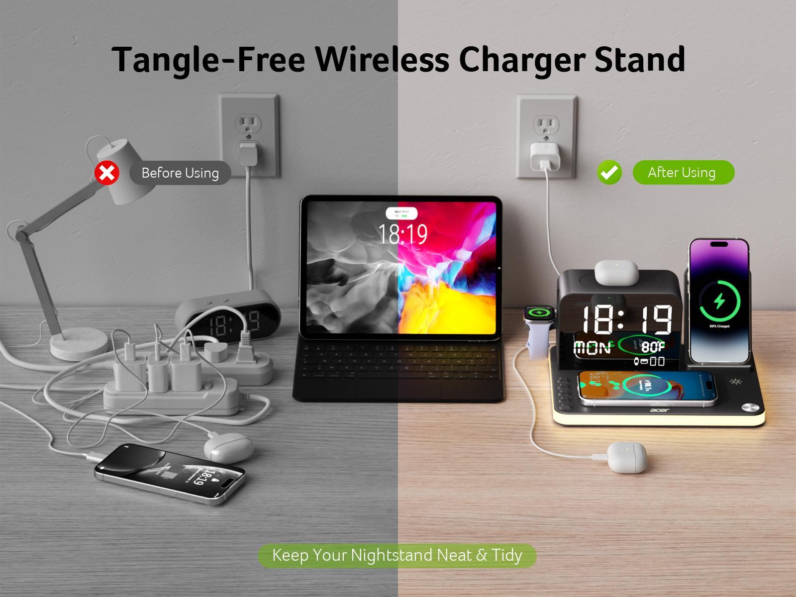 Acer 7 in 1 Wireless Charging Station with Fast Wireless Charger, LED Night Light, Bluetooth Time Sync Clock & Temperature Display, USB-A & USB-C, Magnetic MagSafe – for iPhone, Android Phone, Apple Watch & AirPods, Gift Acer 7 in 1 Wireless Charging Station with Fast Wireless Charger, LED Night Light, Bluetooth Time Sync Clock & Temperature Display, USB-A & USB-C, Magnetic MagSafe – for iPhone, Android Phone, Apple Watch & AirPods, Gift