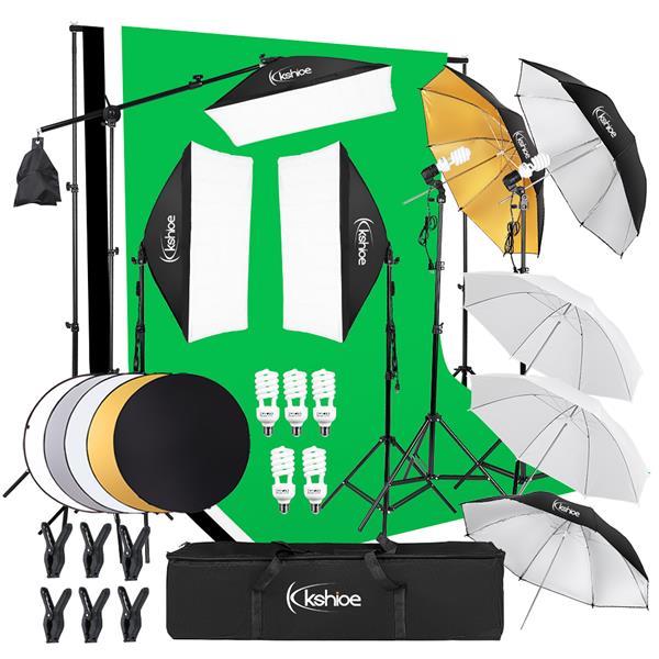 Photography Lighting Kit, 6.5x10feet/2x3m Backdrops Stand Support System, 5 in 1 reflectors, 1600w 5500k Umbrellas Softbox Continuous Lighting Kit for Portrait, Product and Video Shooting