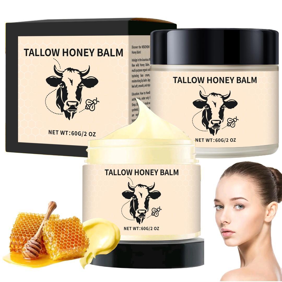 Organic Grass-Fed Beef Tallow Balm with Raw Honey, Handmade Long Lasting Moisturizing Cream for Soft & Smooth Skin, Natural Ingredients, Single Pack