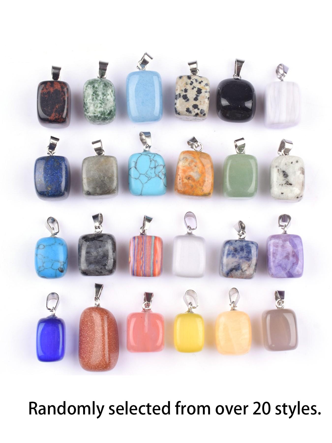 1 Piece Randomly Natural Stone Necklace in more than 20 Colors Black Faux Leather Necklace Cords, Size Small Big Available