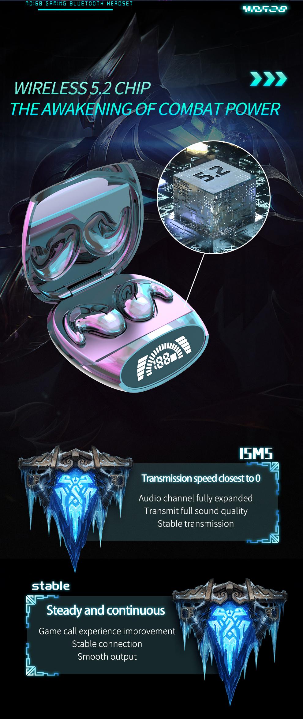 MZYMI MD528 Wireless Sleep Headphones 9D Sound Quality Noise Reduction HiFi Audio LED Digital Charging Silicone Earbuds with Mic for Sports