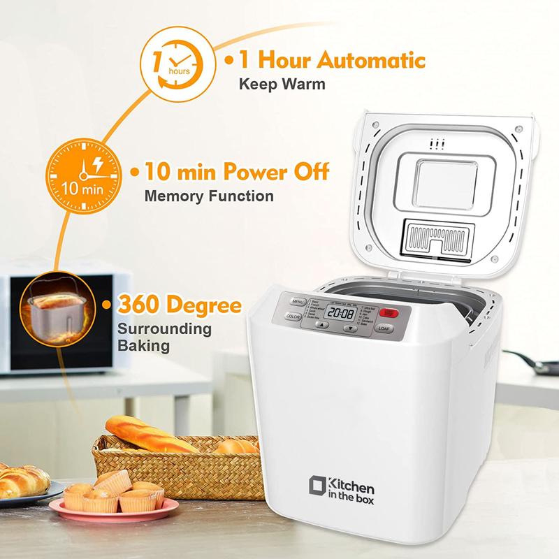 Automatic Bread Maker, Up to 2LB, 12-in-1 Bread Machine with Auto Fruit Nut Dispenser, 13 H Timer, 1 H Keep Warm, Gluten-Free, 3 Crust Colors Automatic Bread Maker, Up to 2LB, 12-in-1 Bread Machine with Auto Fruit Nut Dispenser, 13 H Timer, 1 H Keep Warm, Gluten-Free, 3 Crust Colors