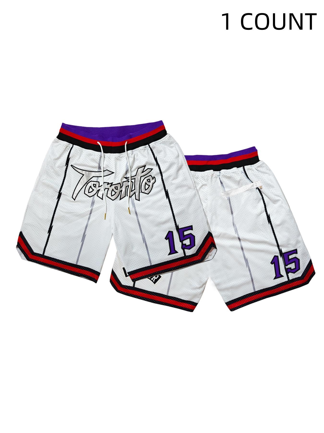 Men's Toronto Letter & Number Embroidery Pocket Sports Shorts, Casual Breathable Quick Drying Elastic Waist Basketball Shorts, Athletic Bottoms, Men's Sportswear for Outdoor Wear, Athletic Activewear, Athleisure Casual Shorts, Breathable Fitness Shorts