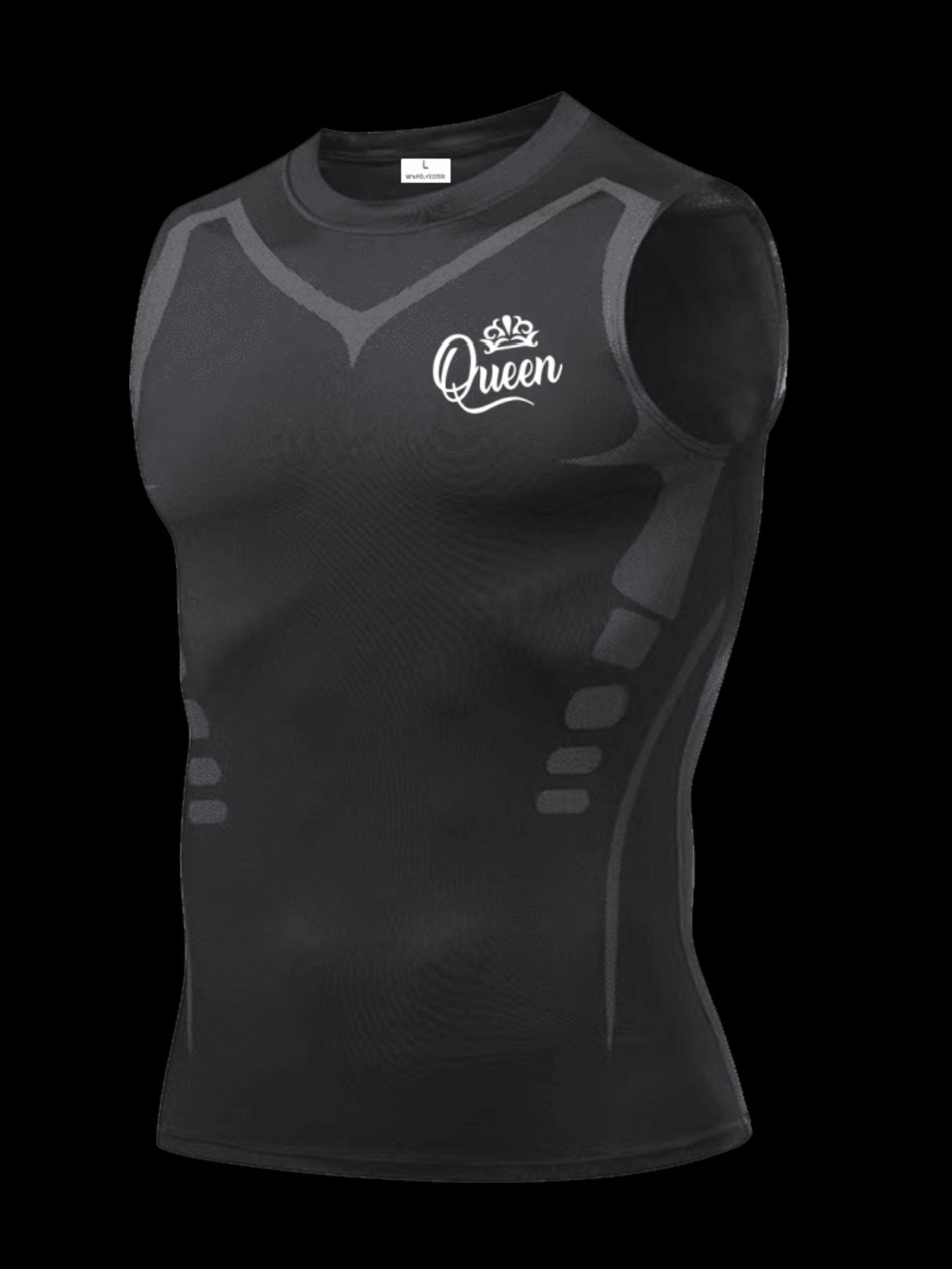 Men's Short Sleeve Sporty Tee, Quick-Dry Breathable Fabric, Queen Pattern Print, Ideal for Gym, Running, Boxing, Outdoor Activities