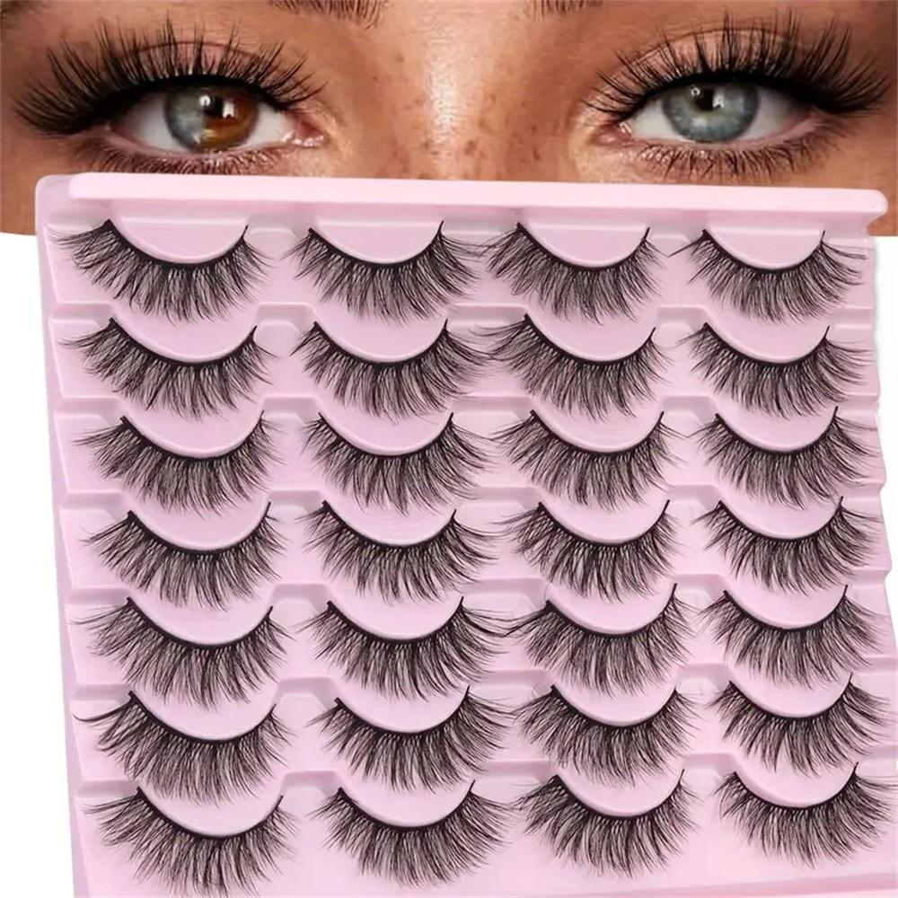 14 Pairs 3D False Eyelashes Natural Fluffy Cat Eye Style Low Sensitivity 15mm Length DIY Suitable Stage Daily Wear
