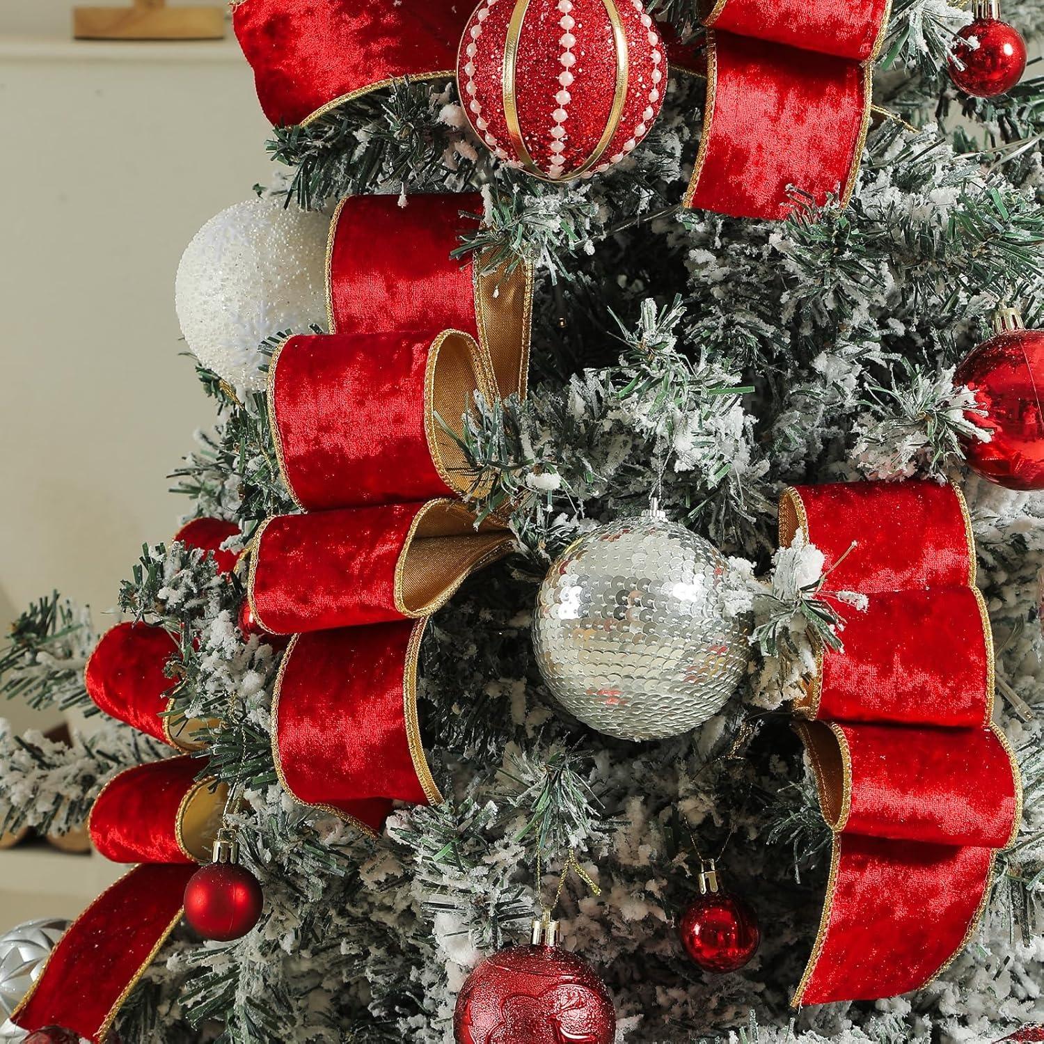 5CM Metallic Crushed Velvet Christmas Ribbon for Gift Wrapping Christmas Tree Decoration Crafts Wreaths Supplies 10 Yards