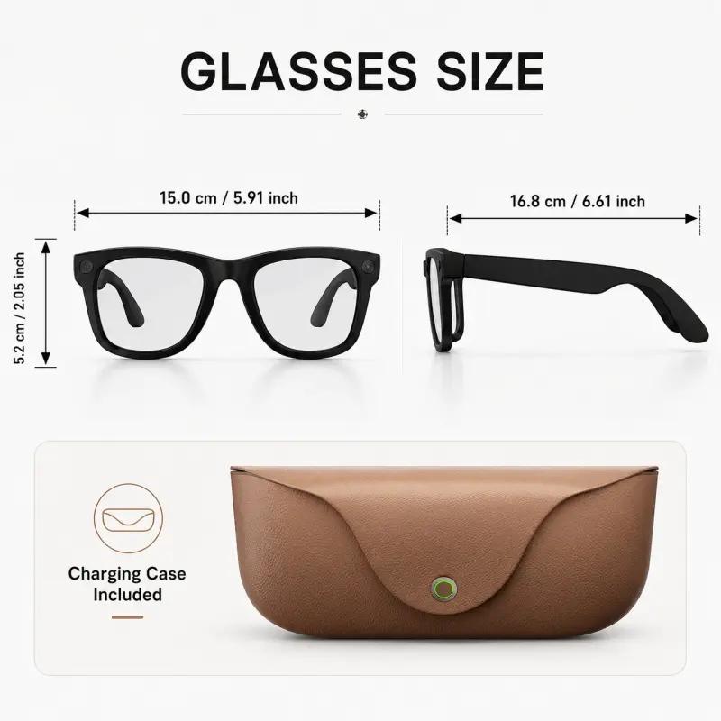 New Mt5 Ultra Ai Smart Glasses, 8mp HD Camera, Voice Recording, Real-Time Translation, Bluetooth-compatible Call, 300mah Battery, 2000mah Charger, Unisex