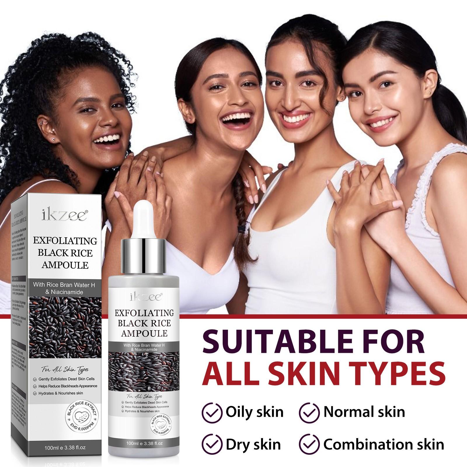 ikzee Fermented Rice Exfoliating Essence: A rice-based exfoliating formula designed to brighten and hydrate the skin. This gentle exfoliator is suitable for all skin types and helps reveal a healthy, radiant glow.