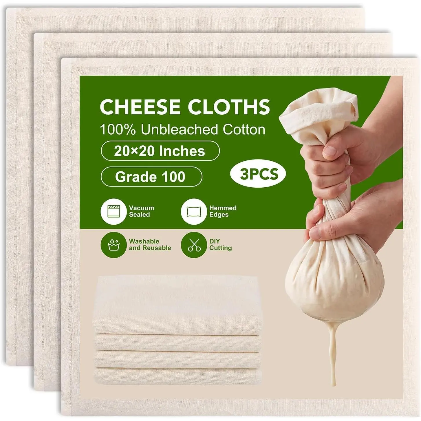 3er Cheese Cloths for Straining, 20x20 Inch Grade 100  Cheese Cloth
