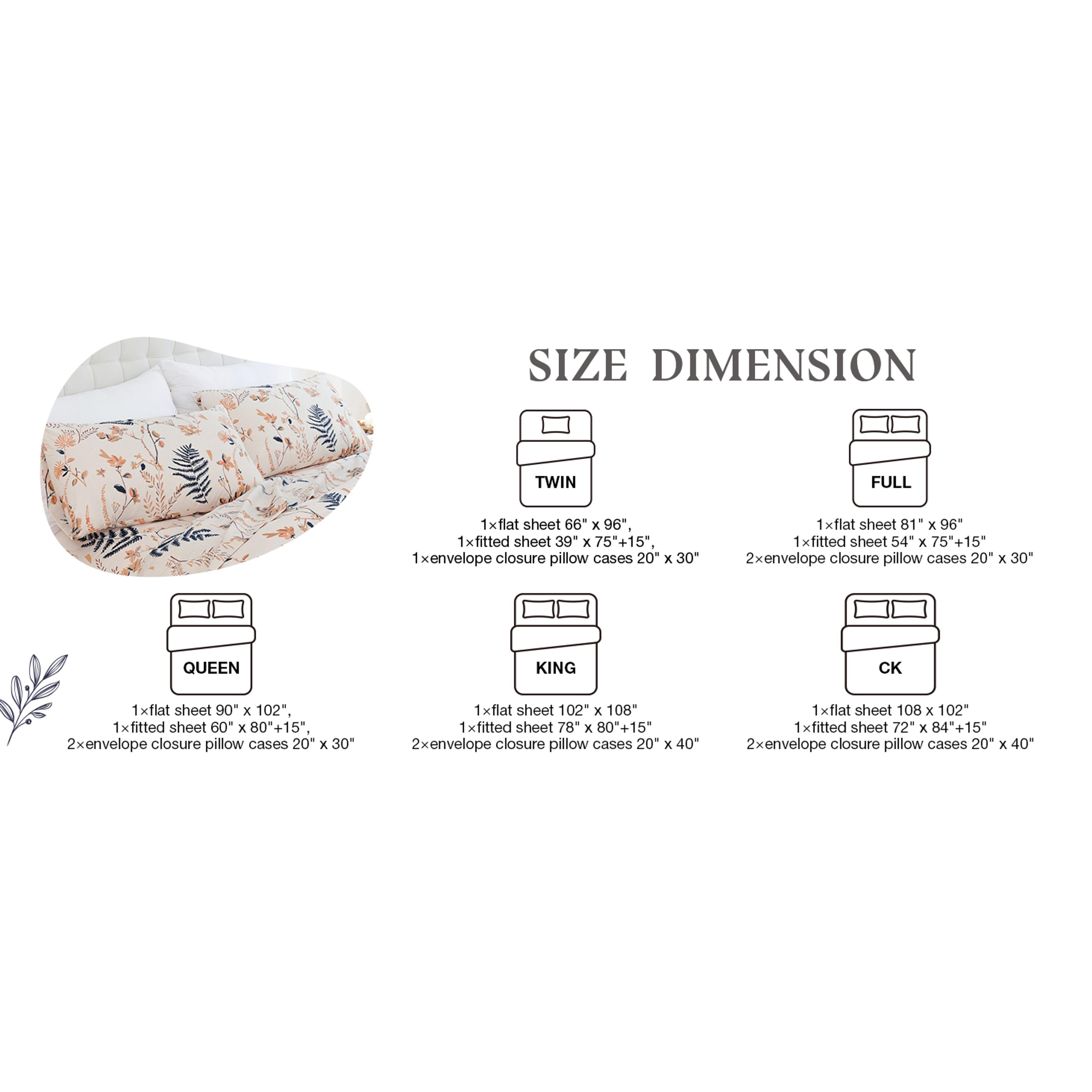 Boho Floral Printed Sheet Set Queen Size 4 Piece, Soft Botanical Pattern Microfiber Sheets Extra Deep Pocket
