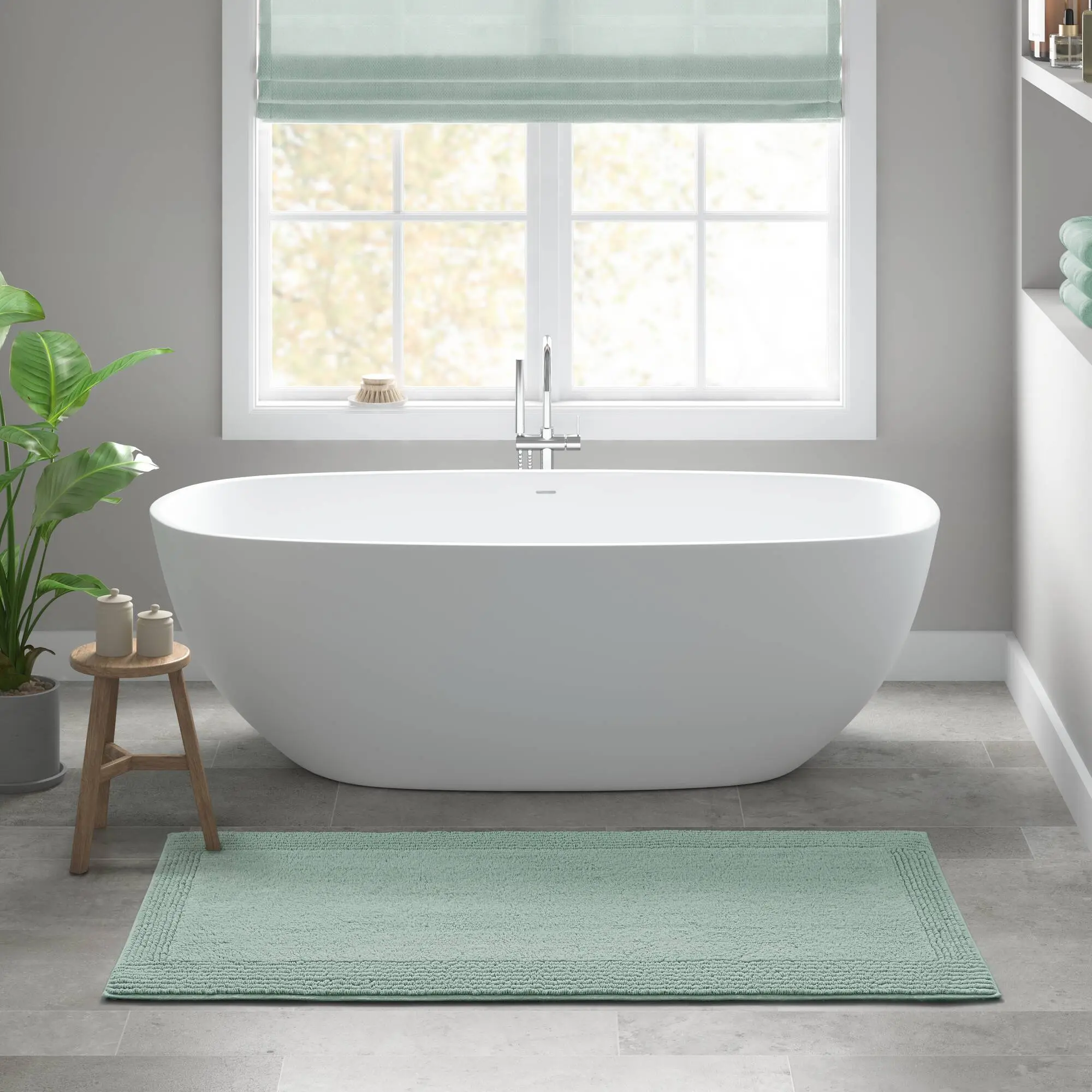 Nokaa 24x44 Inch 100% Cotton Tufted Reversible Bath Rug 3000 GSM High Absorbency Soft Plush Green Bathroom Floor Mat Machine Washable Non-Slip Quick Dry Luxury Spa Bath Mat for Bathroom Vanity Tub Shower
