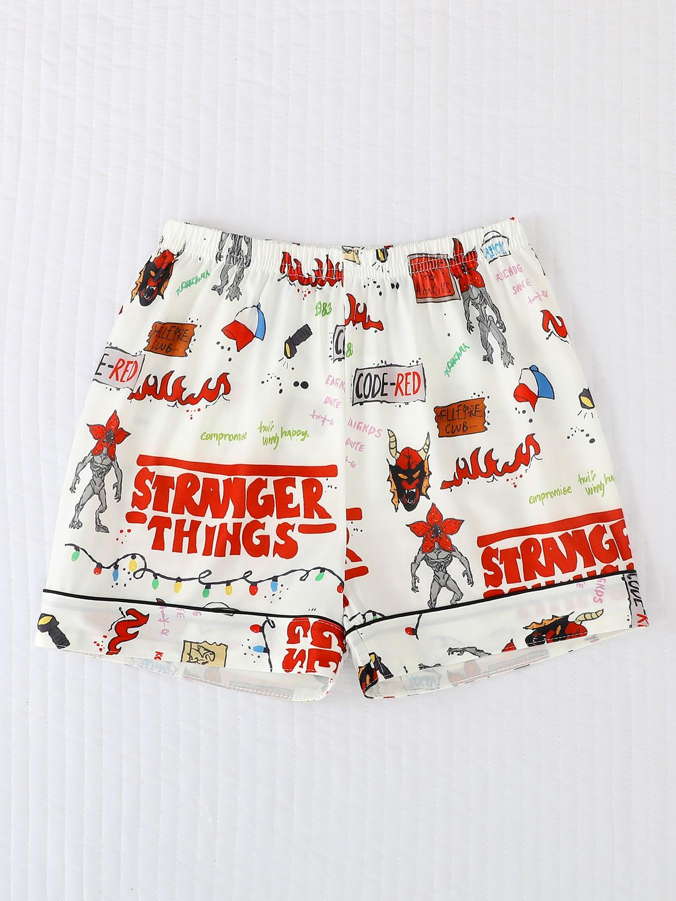 Kids Pajama Set, Cartoon Monster Pattern, Fashion Open-Cardigan Short Sleeve, Flame-Retardant Knit, All Seasons, Party Gift