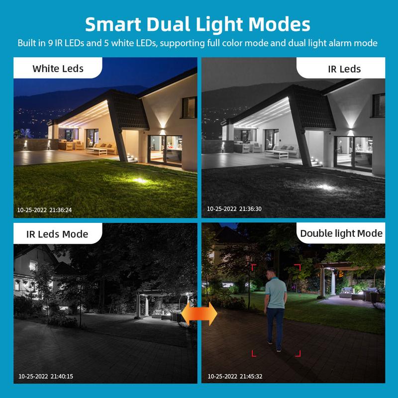 Dual Lens Security Camera Outdoor, 6K/9MP WiFi Outdoor Cameras for Home Security with Auto Tracking, AI Human Detection, Light Alarm, Color Night Vision, Two-Way Audio, IP66, SD/ Cloud, Support icsee